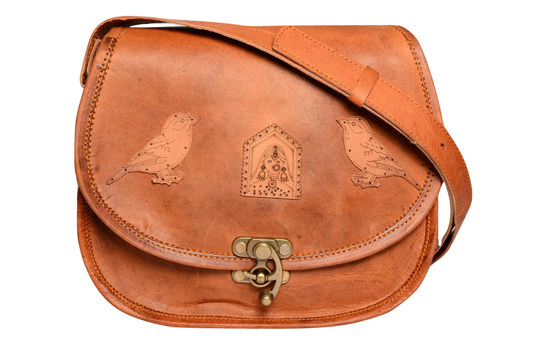 Birds with Rajasthani Women Vintage Leather Crossbody Sling Bag - Shop Now